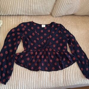 Floral Long Sleeve Wrap Top